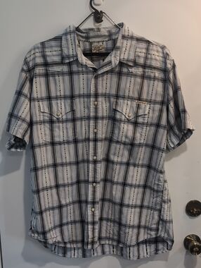 Lucky Brand Dungarees Short-Sleeve Plaid Western Pearl Snap Size XXL